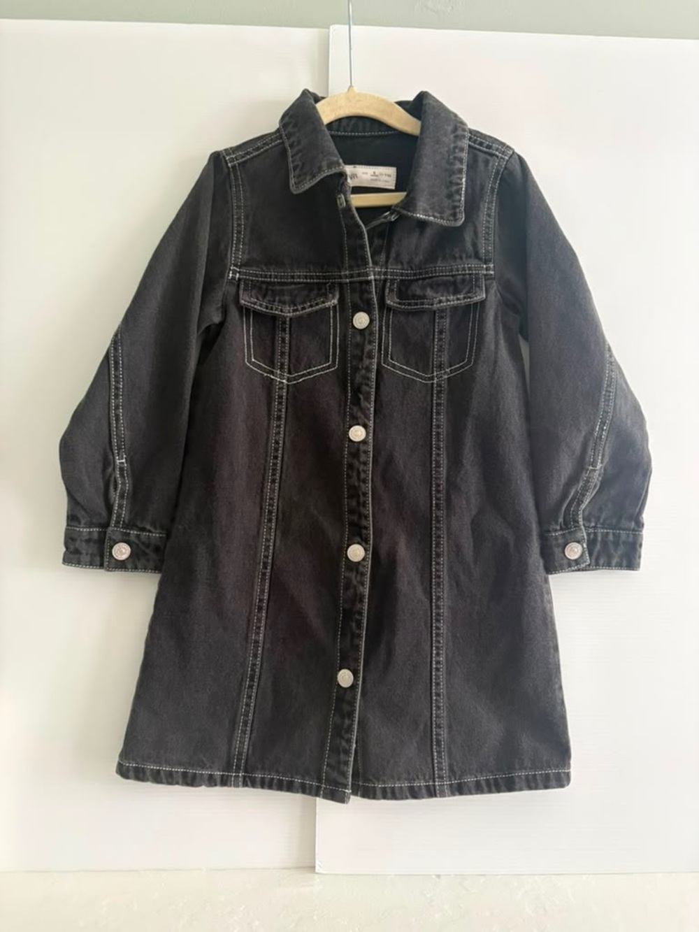 ZARA Kids NWT Black Contrast Stitch Denim Shirt Dress | Size 5